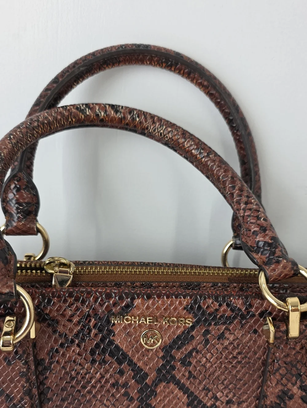 MICHAEL KORS WOMENS MARILYN‎ CROSS BODY BAG SNAKESKIN PRINT BROWN BLACK